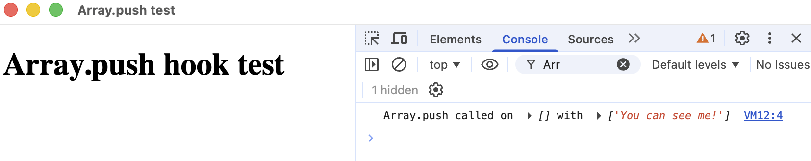 We can see a value being pushed to an array in the console